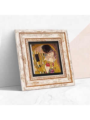 Mey İthalat Pinecone Stone Gustav Klimt Öpücük Taş Duvar Tablosu - Çerçeveli Taş Tablo - Dekoratif Duvar Sanatı - Modern Ev ve Ofis Duvar Dekoru K1-25