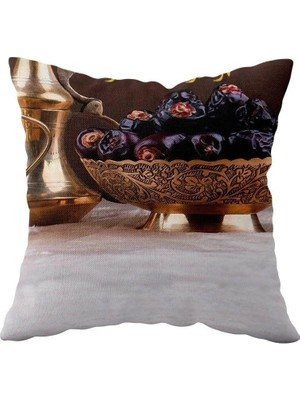 Mey İthalat Pelangi Ramazan Feneri Hurmalı Hilalli Çift Taraflı Gizli Fermuar Yastık Kılıfı Kırlent Koltuk Yastık Kılıfı, Kahverengi-Gold 43 x 43