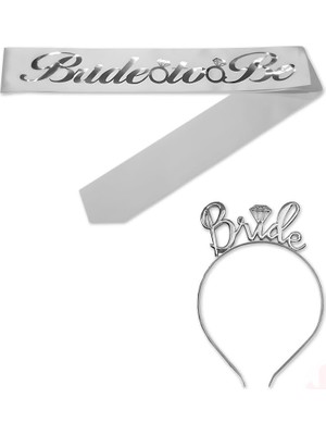 Mey İthalat Süsle Bebek ve Parti Bride To Be Kuşak Bride Metal Taç Seti - Gümüş