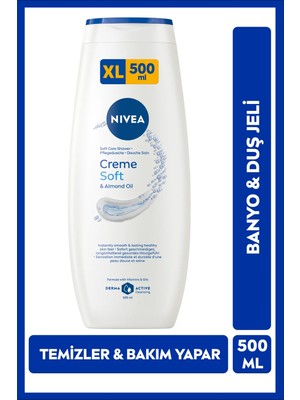 Nivea Creme Soft Kremsi Dokunuş Banyo ve Duş Jeli 500ml, Temizlerken Bakım Yapar, Badem Yağı, Nemlendirici