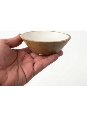 Mango Ağacı Kase - Içi Krem Emaye (Enamel) Kaplama 13 cm Dekoratif Ahşap Sunum Kasesi - Leke Tutmaz Sosluk, Çerezlik ve Dondurmalık, Çerez ve Sosluk Için Doğal Kase (1 Adet)