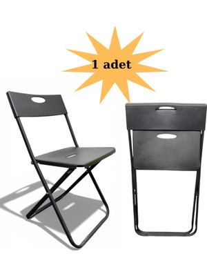 Alchair Katlanabilir Dayanıklı Plastik Siyah Metal Ayaklı Kamp, Bahçe, Balkon, Mutfak Sandalyesi