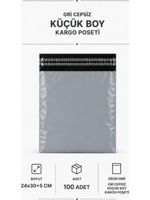 Royaleks Gri Cepsiz Küçük Boy Kargo Poşeti 24X30+5 cm 100 Adet