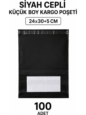 Royaleks Siyah Cepli Küçük Boy Kargo Poşeti 24X30+5 cm 100 Adet