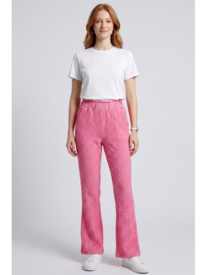 Hadiora Kadın Pembe Bubble Kumaş Beli Lastikli Ispanyol Paça Pantolon