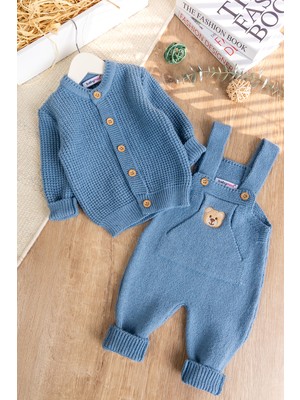 Babymod  Triko Hırkalı 2'li Ayarlanabilir Askılı Örgü Erkek Bebek Salopet Tulum Takım Set