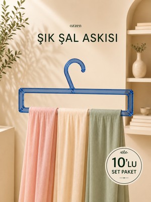 Ozzen Kırılmaz Mavi Şal Askısı -Eşarp Askısı- Atkı Askısı Dikdörtgen 10'lu Paket