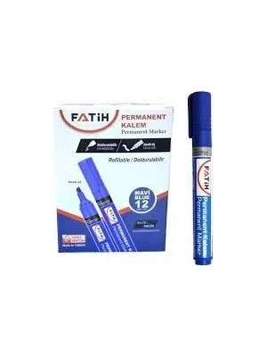 Fatih Permanent Markör Kalem Kesik Uç Mavi 34430 (12 Li Paket)
