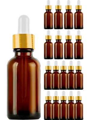 Afracam Amber 20 ml Metal Gold Sızdırmaz Kapaklı Dropper Damlalık Cam Şişe 18 Adet