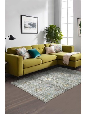 Mey İthalat Bliss Vintage Desenli Şönil Pamuk Tabanlı Yıkanabilir Kaymaz Antibakteriyel Salon Halısı 140X200
