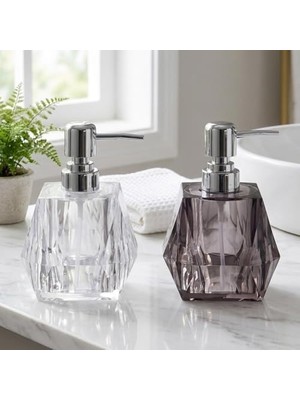 1 Adet Akrilik Sıvı Sabunluk Seti (200 Ml) - 2 Farklı Renkli Kırılmaz Şeffaf Banyo ve Mutfak Düzenleyici Şık Losyon ve Sabun Pompası Organizer (Asorti)
