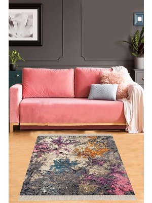 Mey İthalat Pelangi Batik Desenli Renk Geçişli Dijital Baskı Yıkanabilir Kaymaz Taban Salon Halısı, Gri 100 x 100