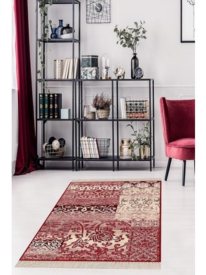 Mey İthalat Pelangi Kilim Desenli Dijital Baskı Yıkanabilir Kaymaz Taban Etnik Salon Halısı Yolluk, Kırmızı 160 x 300