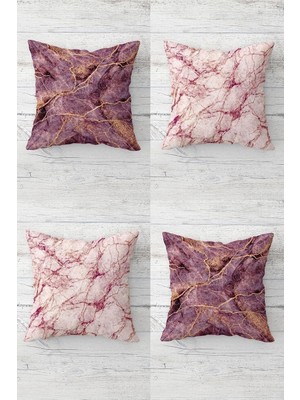 Mey İthalat Pelangi Pembe Mermer Desenli Kombin Gizli Fermuarlı Kırlent Kılıfı Koltuk Yastık Kılıfı TAKIM(4ADET), Pembe-Gold 45 x 45
