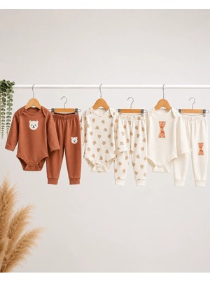 tinytrends Unisex Kız Erkek Bebek Desenli Renkli Çıtçıtlı Body ve Alt 6'lı Takım Yenidoğan Hediyelik