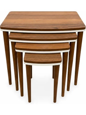 Cg Home Sahra 4’lü Zigon Sehpa Seti Lüx Ceviz Mdf Sehpa Modern Yan Sehpa