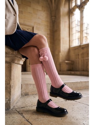 Bony Socks Kız Çocuk Ponponlu Dizaltı Çorap Pembe