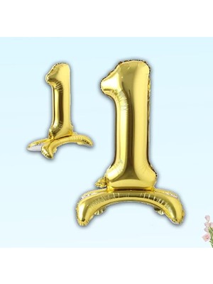 Süsle Bebek ve Parti 1 Rakam Ayaklı Folyo Balon, 65 cm - Altın