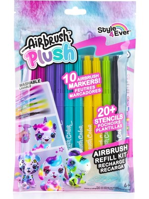 Airbrush Plush - Refill Kit 10 Pens (256) / Yıkanabilir Renkli Kalemleyiciler Airbrush ve Yapışka