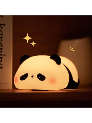 Panda Gece Lambası, Çocuk Yatak Odası, Sevimli Hayvan Silikon Kreş Gece Lambası, Dokunmatik Kon