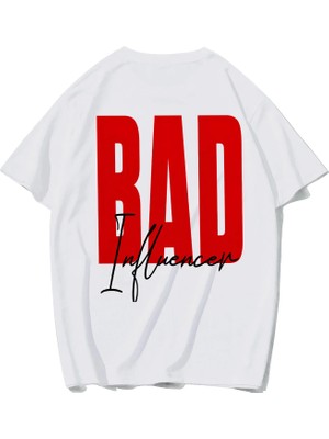 Brz Collection Unisex Oversize Bad Influencer T-Shirt (Beyaz)