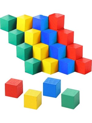 Renkli Ahşap Küp Bloklar 3X3X3 cm 96 Adet Ahşap Renkli Kare Blok Eğitici Geliştirici Oyuncak K�