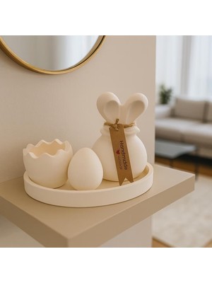 Mireva Minimalist Paskalya Tavşanı ve Yumurta Seti – Dekoratif Seramik Tepsi Üzerinde Modern Ba