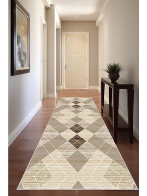 Viva Home Geometrik Kesme Özel Ölçü Rulo Yolluk Kaymaz Taban Mutfak Hol Antre Halısı VH006, Be