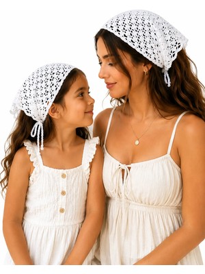 Neholia Anne Kız Kombin Bandana El Örgüsü Saç Bandı Bohem Stil Ayarlanabilir 2li Set