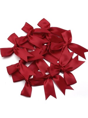 Hazır Fiyonk Sade Minik Saten Kurdele 25 Adet (Kırmızı, 2 Cm)
