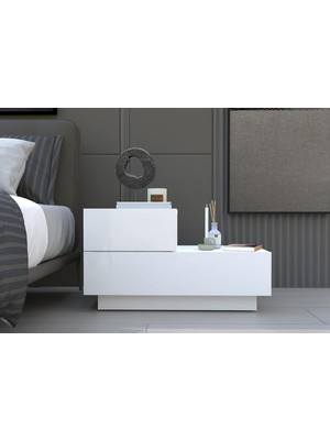 Kayra KMD002 LED Işıklı Komodin – 2 Çekmeceli Modern Tasarım, Beyaz
