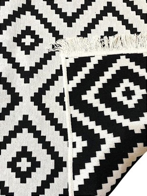 Kilim Çift Taraflı Modern Desen Yıkanabilir Dokuma Kilim Siyah-Beyaz (100 * 200 Cm)