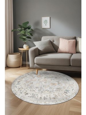 Kadife Kaymaz Pamuk Tabanlı Yıkanabilir Antibakteriyel Yuvarlak Salon Halısı 120X120