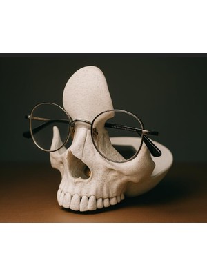 Gözlüklük Kafatası Kase - Gözlük ve Anahtar Dekoratif Obje Glasses Skull Bowl - Glasses And Ke