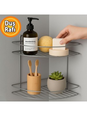 Iki Katlı Krom Banyo Duş Köşe Rafı Paslanmaz Metal Şampuanlık Duvar Montajlı Düzenleyici R