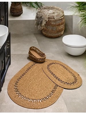 Banyo Için Modern Paspas Seti 4'lü Takım Jüt Klozet Önü Hasır Lavabo Önü Paspas Havlu Sepe