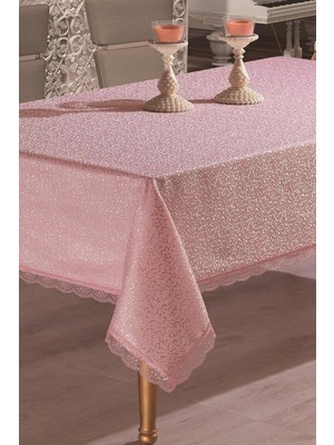 Denizli Çeyiz Dantelli Masa Örtüsü Pembe 160X220