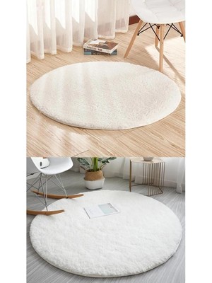 Rachel Carpet Beyaz Lüks Raschel Taban Yıkanabilir Kaymaz Taban Yuvarlak Peluş Halı Yolluk, 200