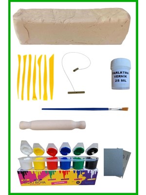 Dsh Doğal Seramik Hamuru Seramik Hamuru 4000 Gr, 7li Plastik Ebeşuar (Modelaj Seti), Kesme Teli-I