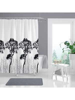Tropik Home Ağaç Desen Banyo Duş Perdesi-Beyaz Renk Duş Perdesi ve Küvet Perdesi, 180X200 cm L�
