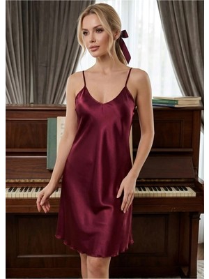 Nemere Royal Serisi Bordo Saten Gecelik