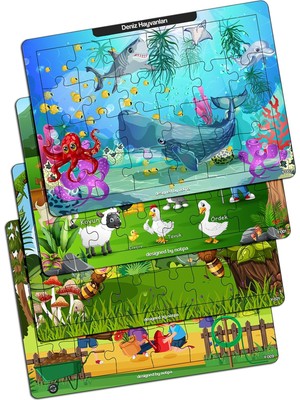 Kututr Çocuk Ahşap Puzzle 24 Parça Eğitici Set 4'lü, 3 Yaş ve Üzeri, Ahşap Malzeme, 25X18 cm