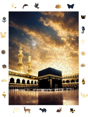 Wepuzzleup Ahşap Puzzle Yetişkin - Kabe, Gönüllerin Kıblesi - 450 Parça, 29 x 39 cm - Yapışt