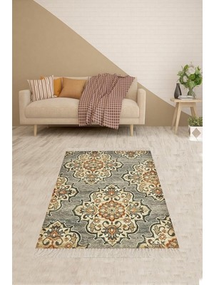 Mey İthalat Pelangi Desenli Dijital Baskılı Yıkanabilir Kaymaz Taban Halı, Bej 60 x 200