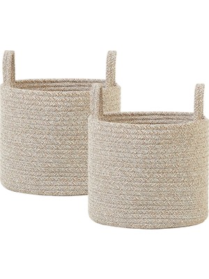 Mey İthalat Ocean Home Textile 2'li Bej Kırçıllı Pamuklu Halat Sepet Set 26 x 22 cm