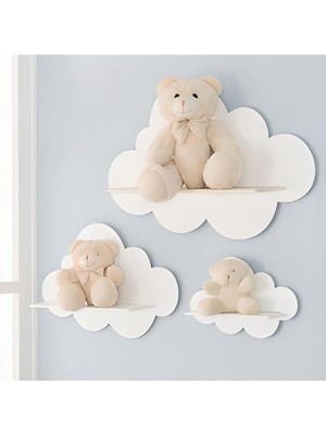 Kayasan Kids 3'lü Beyaz Dekoratif Bulut Çocuk Odası Duvar Rafı Mdf