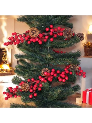 Yılbaşı Lüks Dekor Süsleri Lüks Kokina Garland 150CM Kokina Kozalaklı Berry Şerit Süsler