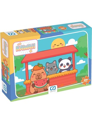 Ca Games Kawaii Capybara ve Dostları Temalı Lisanslı 100 Parça 34X24CM Çocuk Puzzle Yapboz Seri