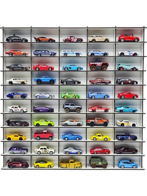 Ahşap Hobi Araba Rafı Beyaz 50'li (Hot Wheels Uyumlu, Matchbox Uyumlu)