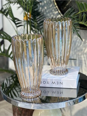 28 cm Gold Cam Dekoratif Vazo – Modern, Şık, Lüks Çiçek ve Salon Vazosu